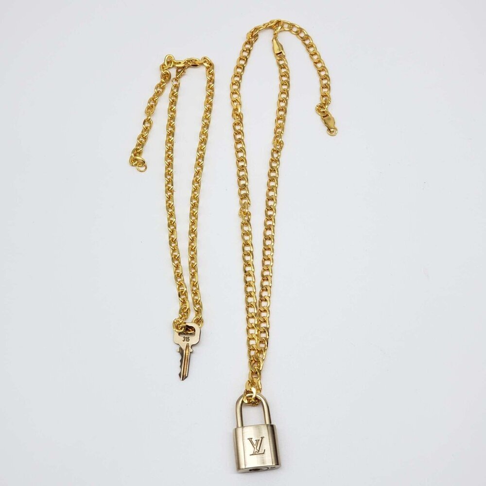 Authentic Louis Vuitton Lock & Key w/ 18k Gold Plated Chain Necklace - Picture 4 of 11